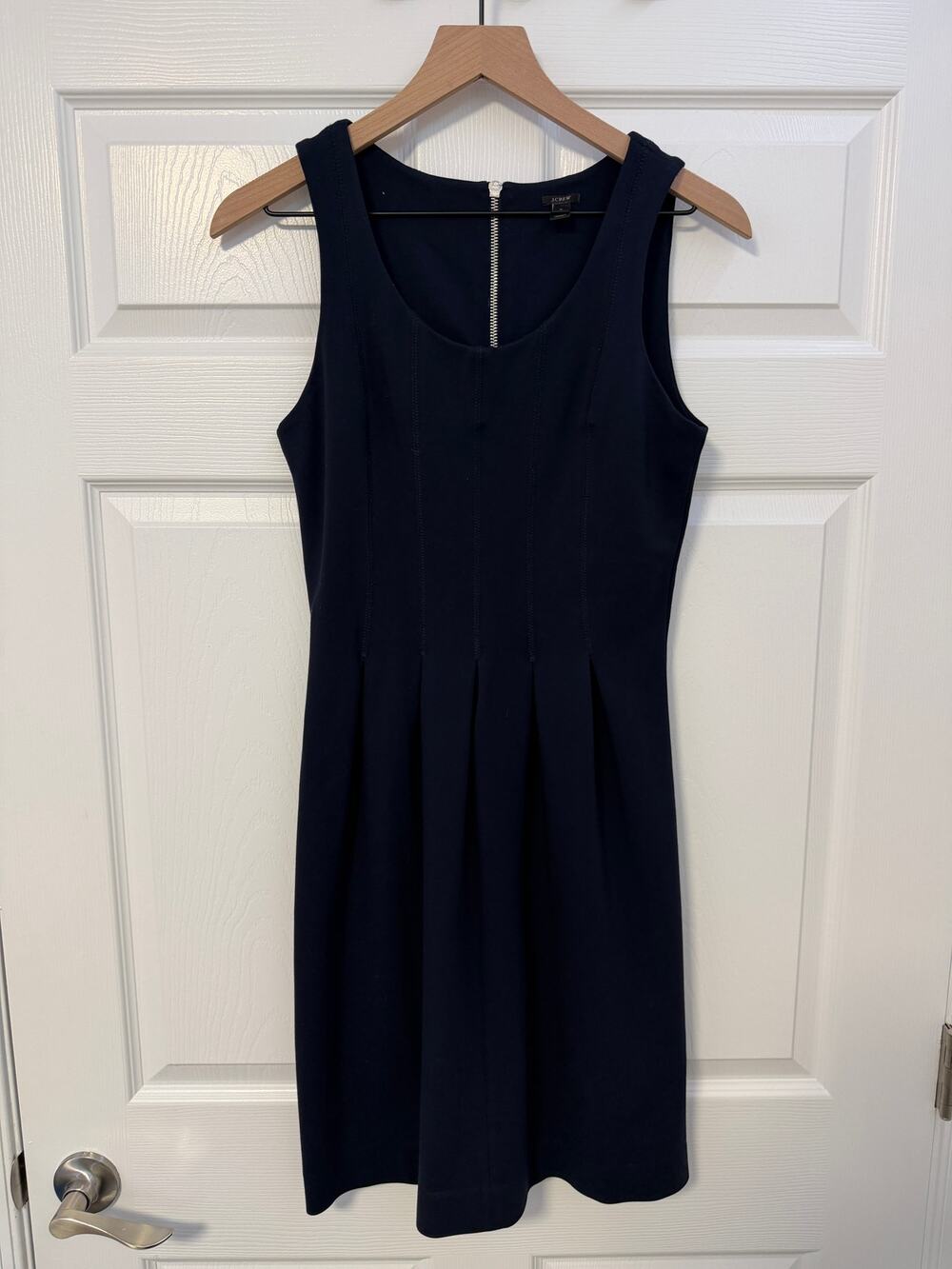 J.Crew Navy Scoop Neck Pleated Fit & Flare Sleeveless Ponte Dress Size 0